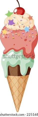 Ice cream wafer cone with toppings illustration