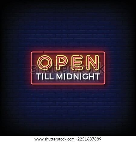 neon sign open till midnight with brick wall background vector illustration Royalty-Free Stock Photo #2251687889