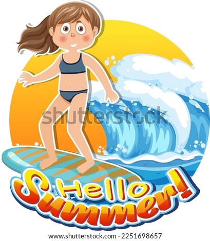 Hello summer word with kid character illustration