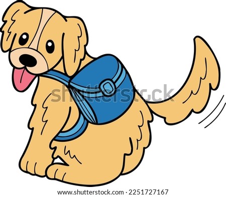 Hand Drawn Golden retriever Dog with backpack illustration in doodle style isolated on background