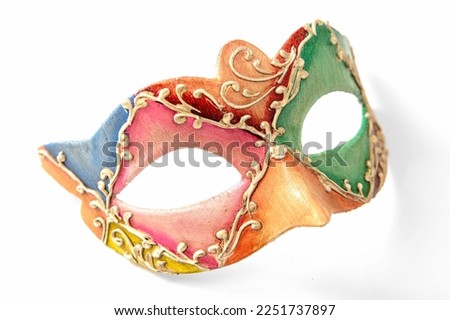 Carnival Venetian mask pastel pink and green color isolated on white background Royalty-Free Stock Photo #2251737897