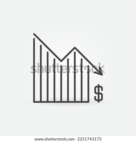Falling Dollar Chart vector Devaluation and Financial Crisis concept icon or symbol in outline style  