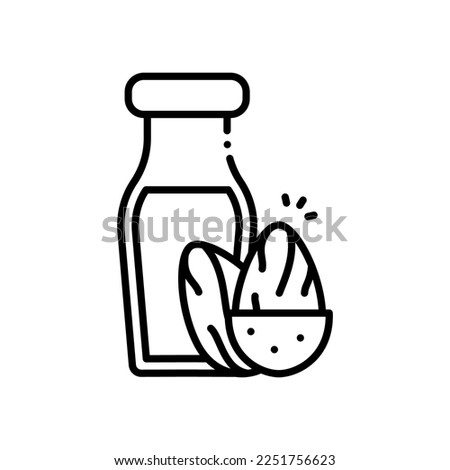 Almond milk vector icon black outline style.Can be use for wedding invitation, card design and background design
