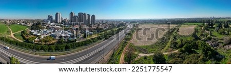 High resolution beautiful composed aerial drone panorama of southern Rehovot city- Israel Royalty-Free Stock Photo #2251775547