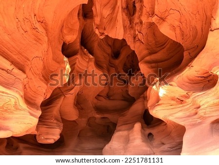 Cave of Can Riera next to Barcelona, Catalonia. Coves de Can Riera in Torrelles de Llobregat. Spanish Grand canyon with red limestone.