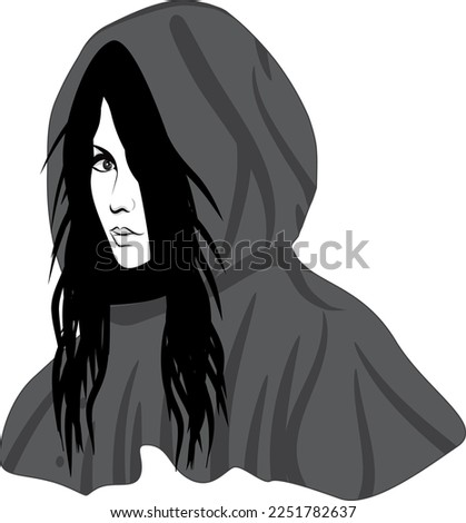 Mysterious woman girl in a hood avatar. Made on a urban style in the category of underground street art. Can be used for logo, graffiti, print, avatar. Vector graphics