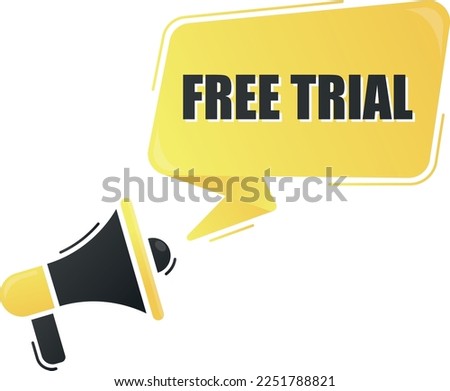 Megaphone free trial with on yellow background. Megaphone banner. Web design.