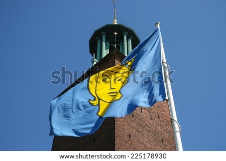 City Hall and flag of Stockholm
