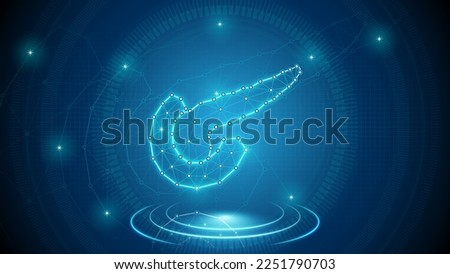 Human Organ Pancreas, Gallbladder Endocrine, Digestive System Medical Cybernetic Part Transplant Replacement Neural Digital Hologram Neon Glow Futuristic Triangulated Polygonal Low Poly Background