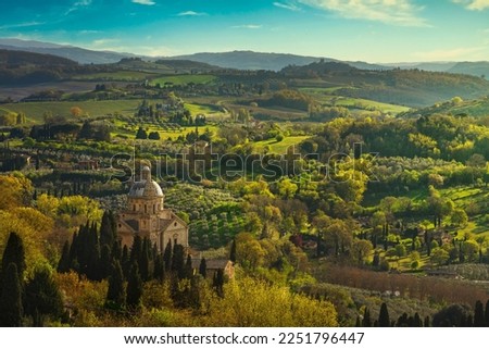 San Biagio church and surrounding landscape. Montepulciano town, Siena province, Tuscany region, Italy, Europe. Royalty-Free Stock Photo #2251796447