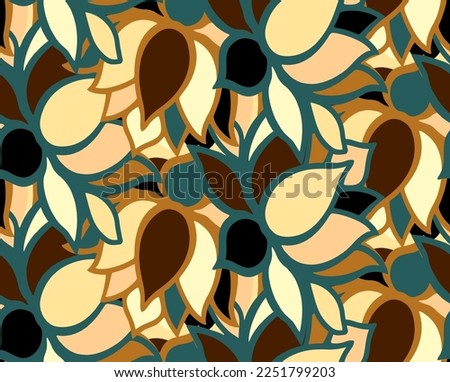 Abstract Hand Drawing Geometric Layered Lotus Flowers Leaves Seamless Vector Pattern Isolated Background