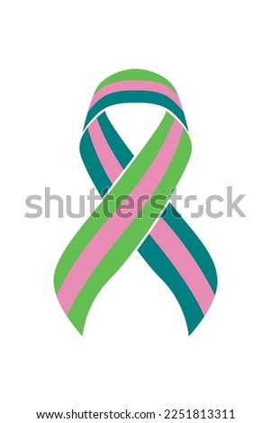 Vector graphic of metastatic breast cancer ribbon on white background. green, pink, and teal awareness ribbon for metastatic breast cancer support symbol. vector eps10.
