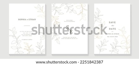 Luxury wedding invitation card background vector. Abstract botanical leaf branch contour drawing line art texture template background. Design illustration for wedding and vip cover template, banner. Royalty-Free Stock Photo #2251842387
