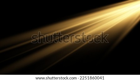Vector golden sun light effect. Glowing sunrays on black background. Stock royalty free vector