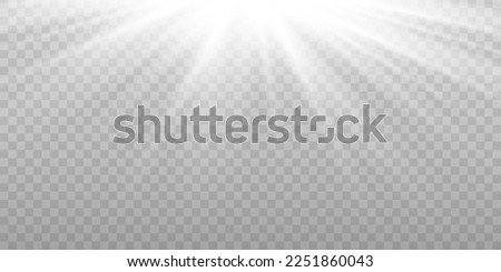 Sunlight glowing effect. White beam sun rays sky background.  Stock royalty free vector illustration
