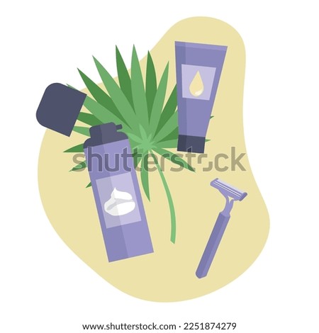 Set of cosmetics for shaving and razor on white background