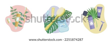 Set of accessories for personal hygiene on white background