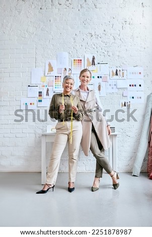 Fashion, designer and teamwork portrait of women in workshop for creative partnership. Collaboration, small business and senior female tailors in boutique with vision, mission and success mindset.