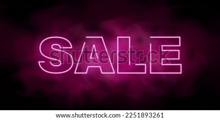 Sale neon and fog background. Pink smoke glowing special offer advertisement illustration.