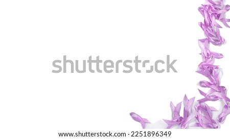 Lavender ribbons border with copy space on white background. World cancer day. Cancer awareness concept. 