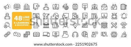 E-learning set of web icons in line style. Online education icons for web and mobile app. Distance learning, video tutorial, online lecture, school, university, webinar. Vector illustration Royalty-Free Stock Photo #2251902675