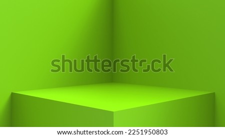 blank stand interior design, empty room for show case background, 3D rendering green blank stand interior design