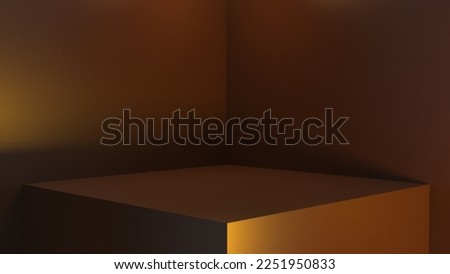 blank stand interior design, empty room for show case background, 3D rendering gold anodized color blank stand interior design