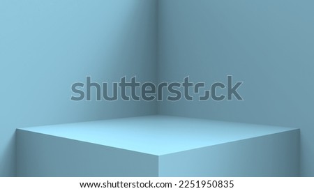 blank stand interior design, empty room for show case background, 3D rendering blue pastel color blank stand interior design Royalty-Free Stock Photo #2251950835