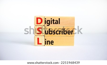 DSL digital subscriber line symbol. Concept words DSL digital subscriber line on blocks. Beautiful white background, copy space. Business and DSL digital subscriber line concept. Royalty-Free Stock Photo #2251968439