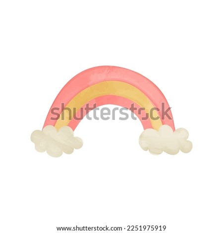 Watercolor rainbow and clouds vector cartoon