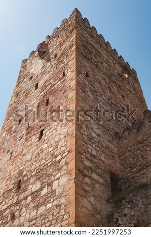 Tower of Ananuri monastery located at the Aragvi River in Georgia. Vertical photo