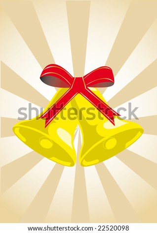 ?hristmas hand bells on striped background for your design