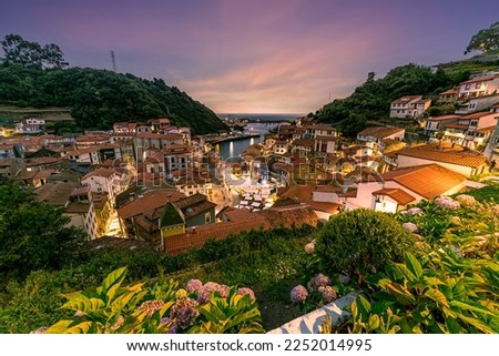 Night photography in Cudillero on the Central Western Coast of Asturias, it is one of the most beautiful towns in Spain with unique beaches, green valleys, vertiginous cliffs.