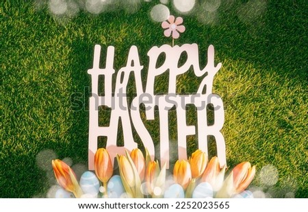 happy easter background with eggs and bunny