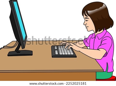 children playing computer vector illustration isolated on white background