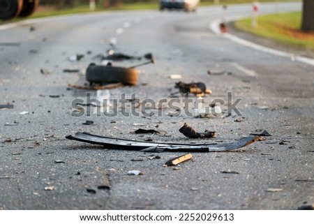 Rescue services police, fire and ambulance during car accident rescue operation Royalty-Free Stock Photo #2252029613