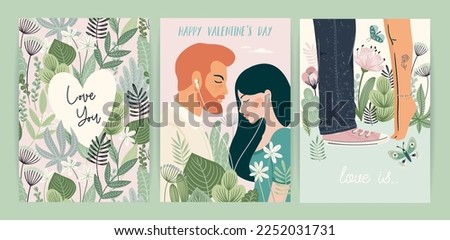 Set of Romantic illustrations. Man and woman. Love, love story, relationship. Vector design concept for Valentines Day and other use.