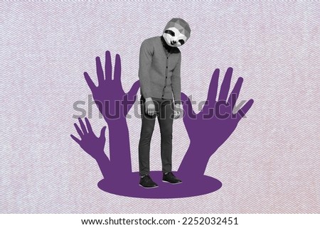 3d retro abstract creative artwork template collage of arms holding stressed depressed sloth isolated painting background