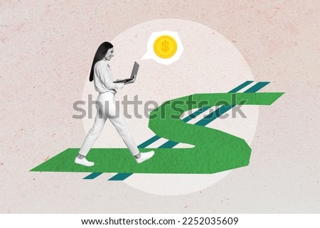 Creative photo 3d collage artwork poster picture of hardworking girl freelancer earning money distance work isolated on painting background