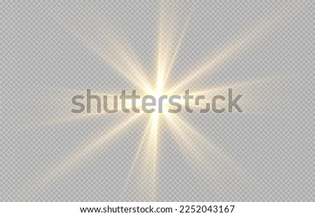 Light, sun on an isolated transparent background. The rays of the sun png. Light png. Sunrise Sunset. Flash Light. Vector illustration.	 Royalty-Free Stock Photo #2252043167