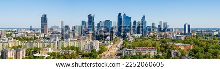 Office district around Daszynskiego roundabout called "new Mordor", Warsaw skyline aerial image Royalty-Free Stock Photo #2252060605