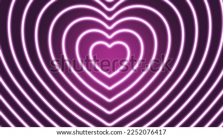 purple neon heart shape 3D Rendering  in Perspective Tunnel background