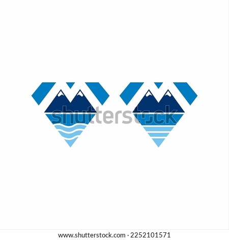 Diamond logo design with mountain and sea concept. The logo can be used for jewellery businesses and adventure clubs.