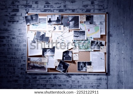 Police Investigator Board Background. Detective Evidence Map Royalty-Free Stock Photo #2252122911