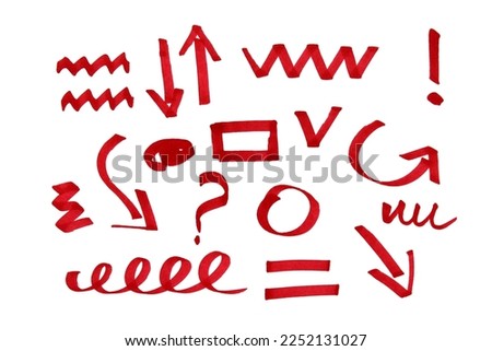 Various symbols drawn with a bright marker on a white background. Royalty-Free Stock Photo #2252131027