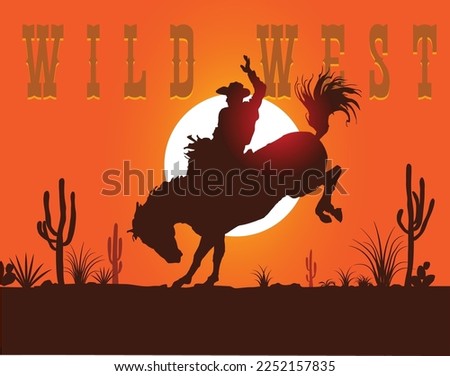 VECTOR IMAGE OF A COWBOY ON A HORSE ON A SUNSET BACKGROUND