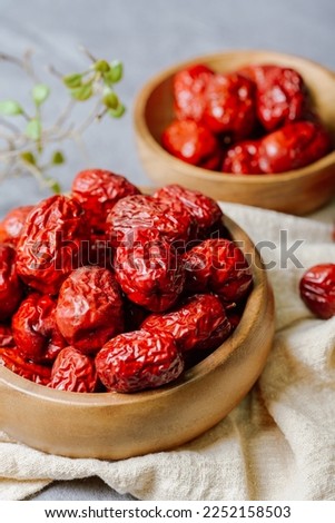 fresh korean jujube fruit in wood bowl Royalty-Free Stock Photo #2252158503