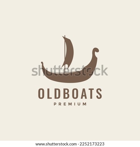 old boat wood sail sailing sea vintage logo design vector icon illustration template