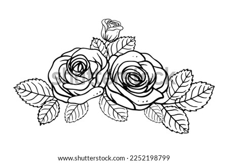 Set of bouquet roses hand drawn illustration. Vintage and romantic design ornament
