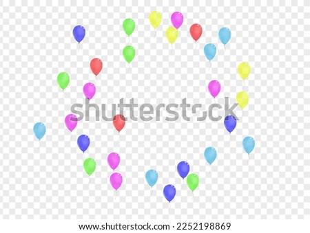 Red Balloon Background Transparent Vector. Surprise Gift Illustration. Green Rainbow. Yellow Baloon. Ballon Fest Card.